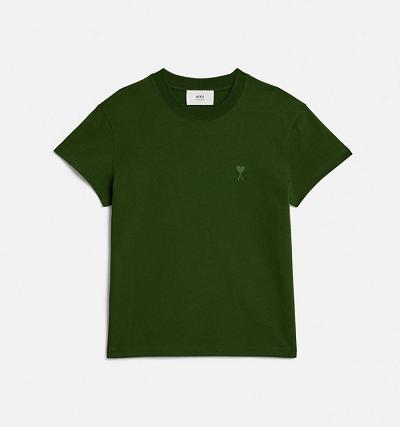 Ami Paris Tonal Ami de Coeur T Shirts Green | SG_ami109