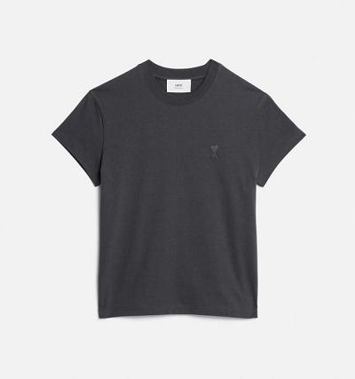 Ami Paris Tonal Ami de Coeur T Shirts Grey | SG_ami400